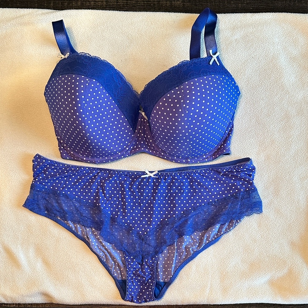 Adore Blue and White Polka Dot Bra Set SIZE 38E (DD)